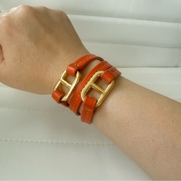 Tory Burch Orange Leather Wrap Bracelet - Picture 1 of 8